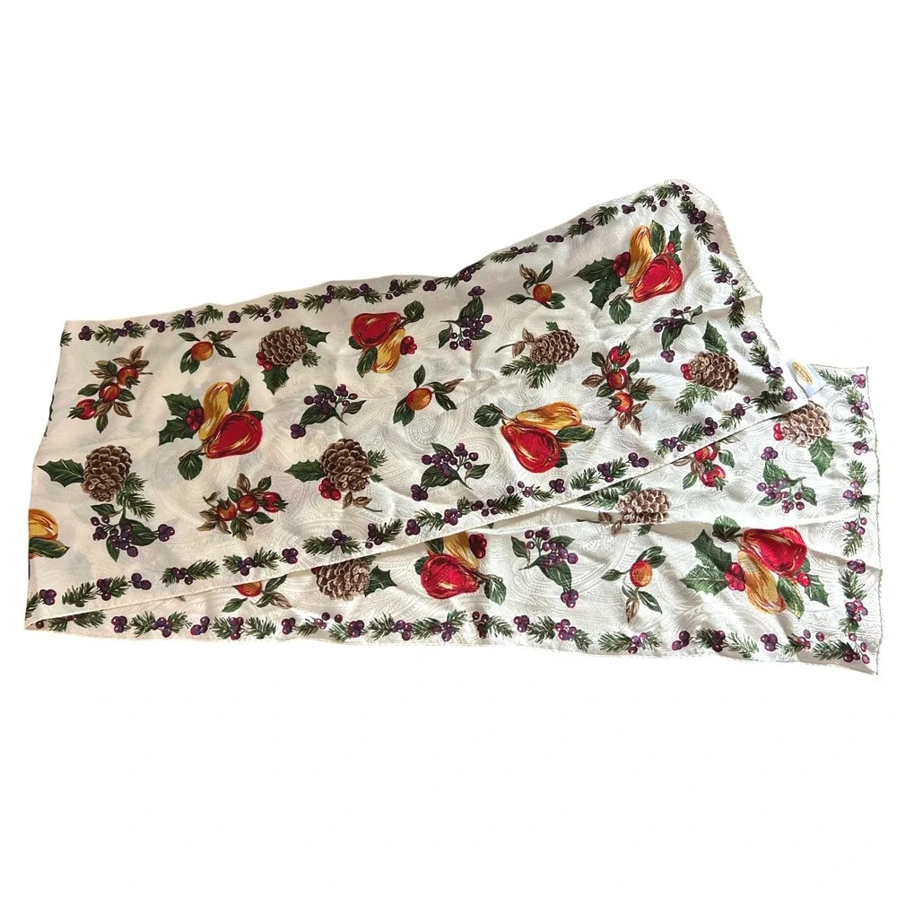 VTG Talbots Silk Scarf Womens OS Christmas Pinecone Fruit Holiday Winter mature